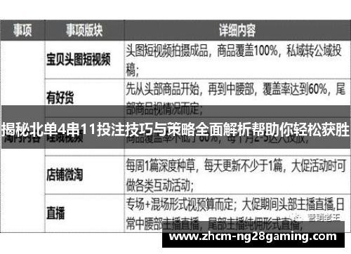 揭秘北单4串11投注技巧与策略全面解析帮助你轻松获胜